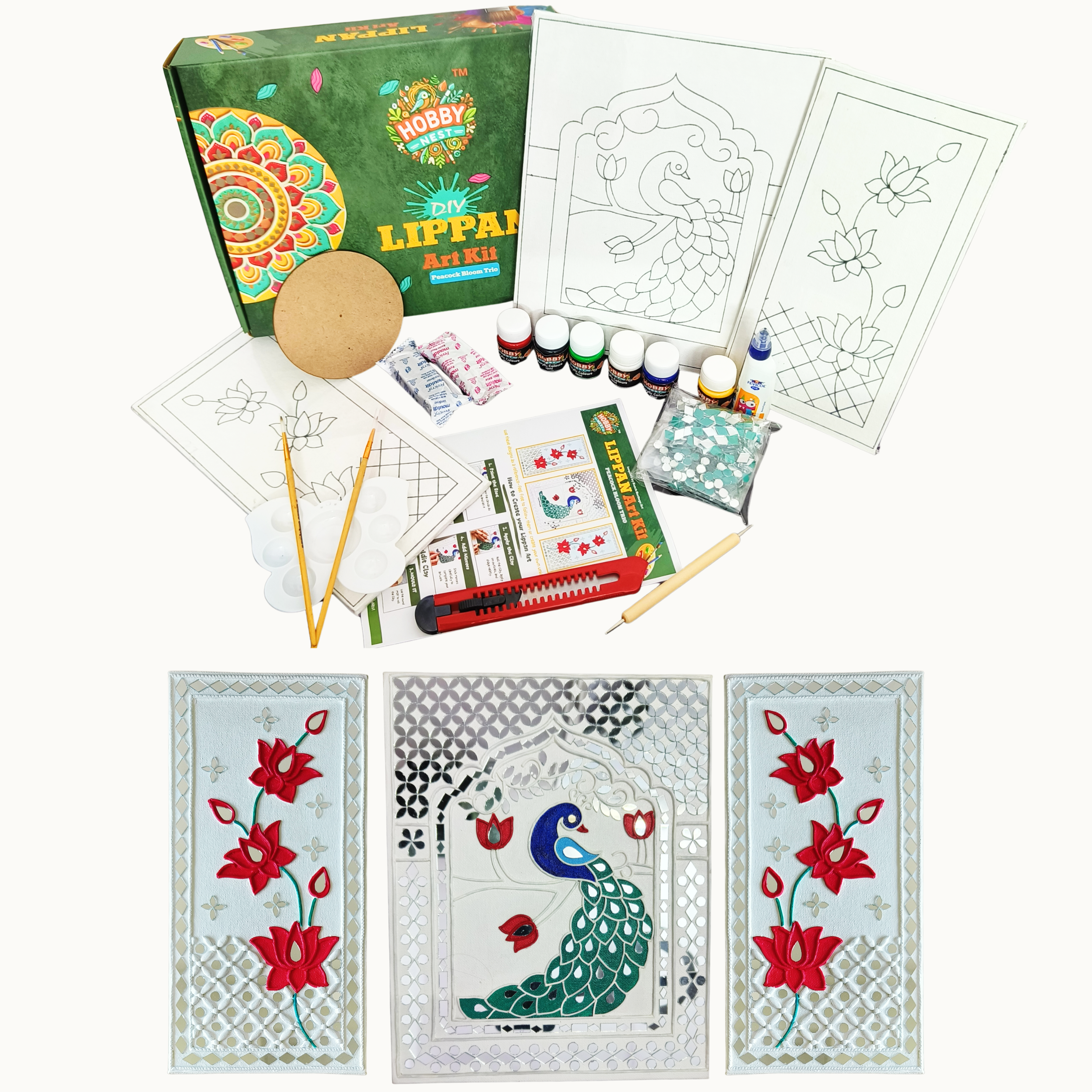 Lippan Art Kit - Peacock Bloom Trio Set