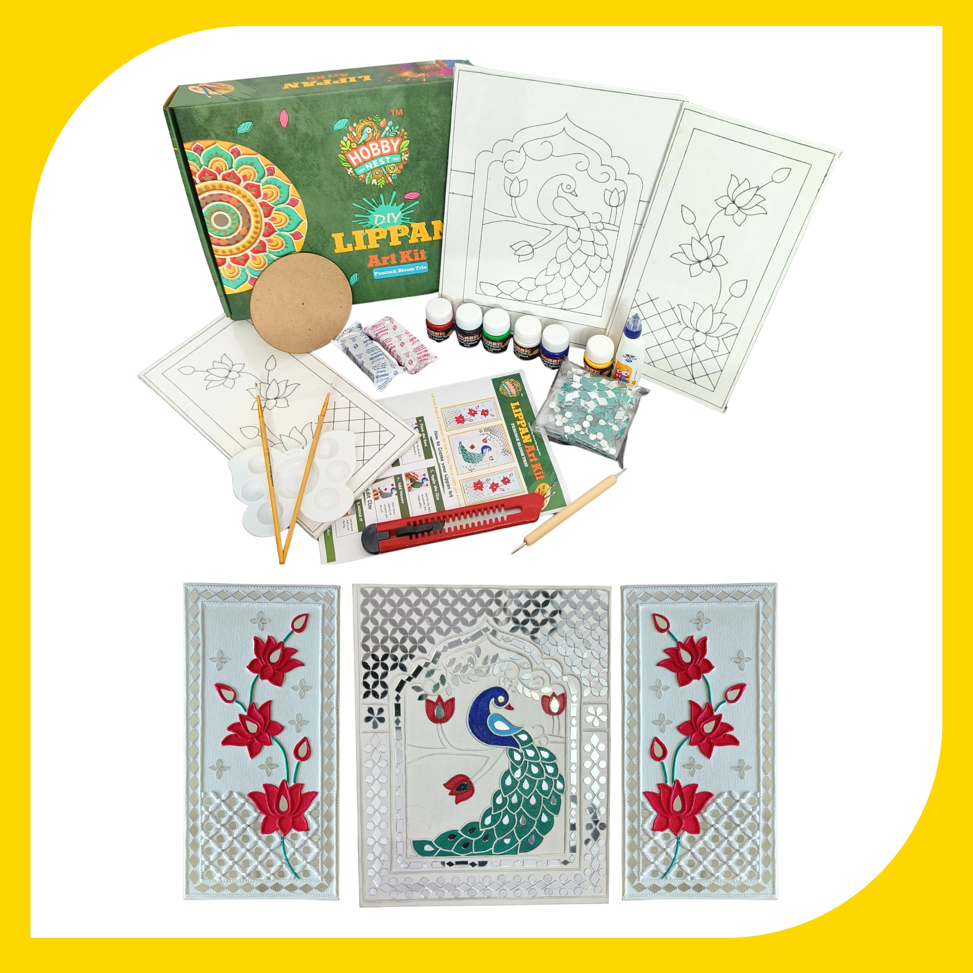 Lippan Art Kit - Peacock Bloom Trio Set