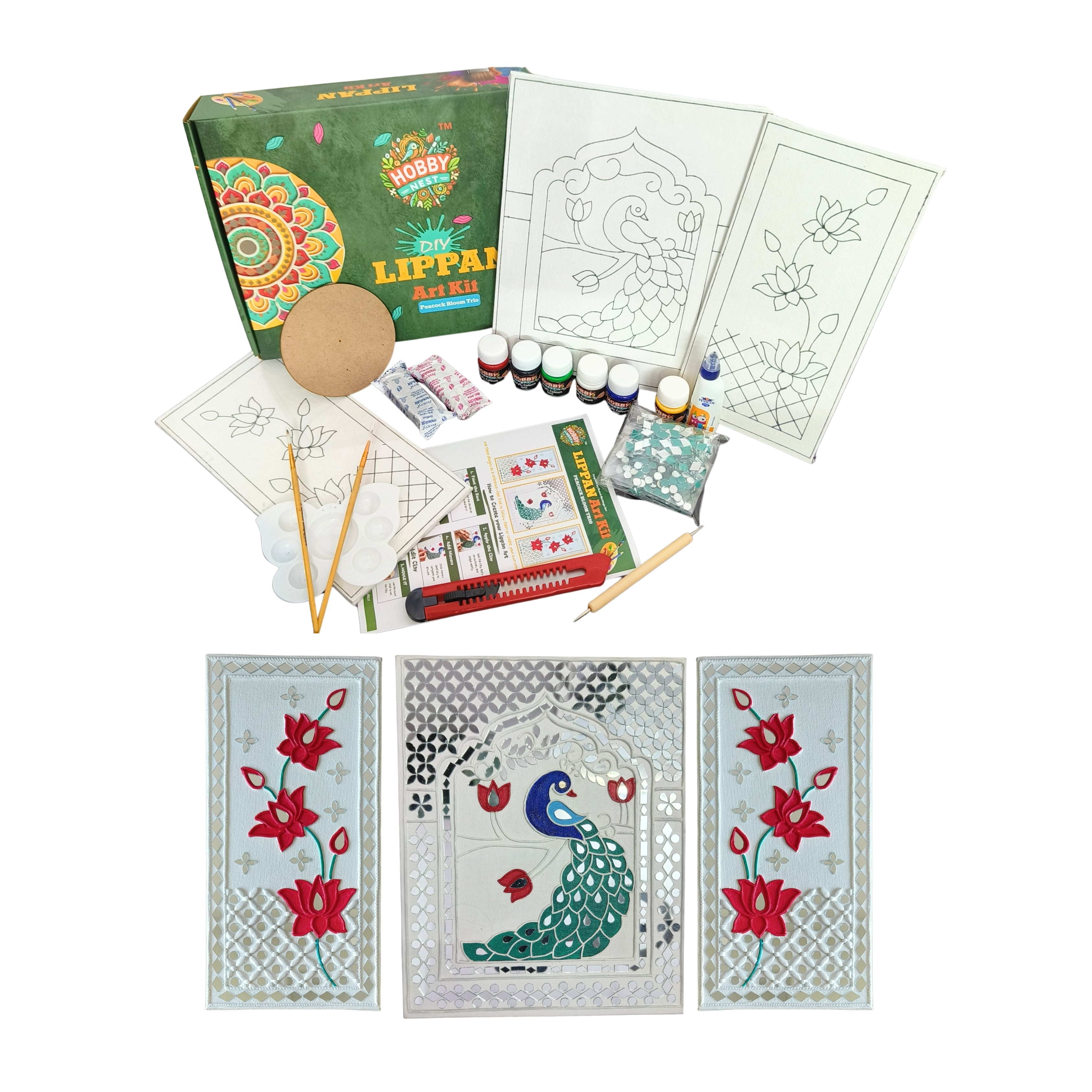 Lippan Art Kit - Peacock Bloom Trio Set