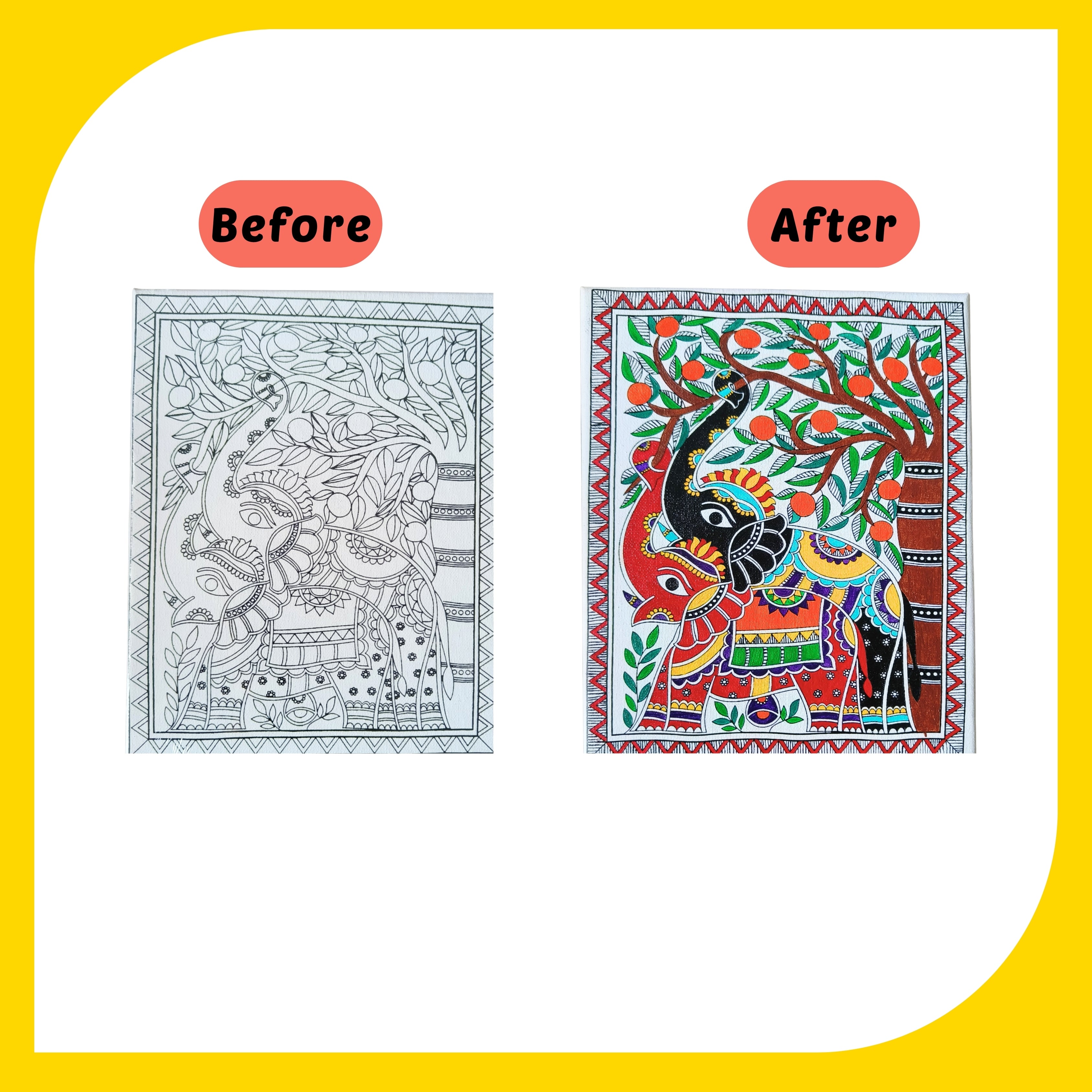 Madhubani Canvas Design 4 (8" *10")